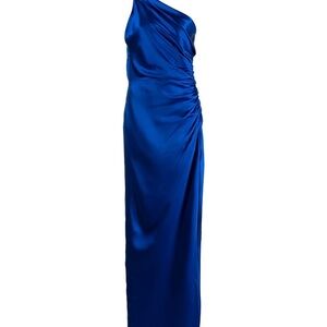 Michelle Mason One-Shoulder Satin Maxi Dress in Royal Blue